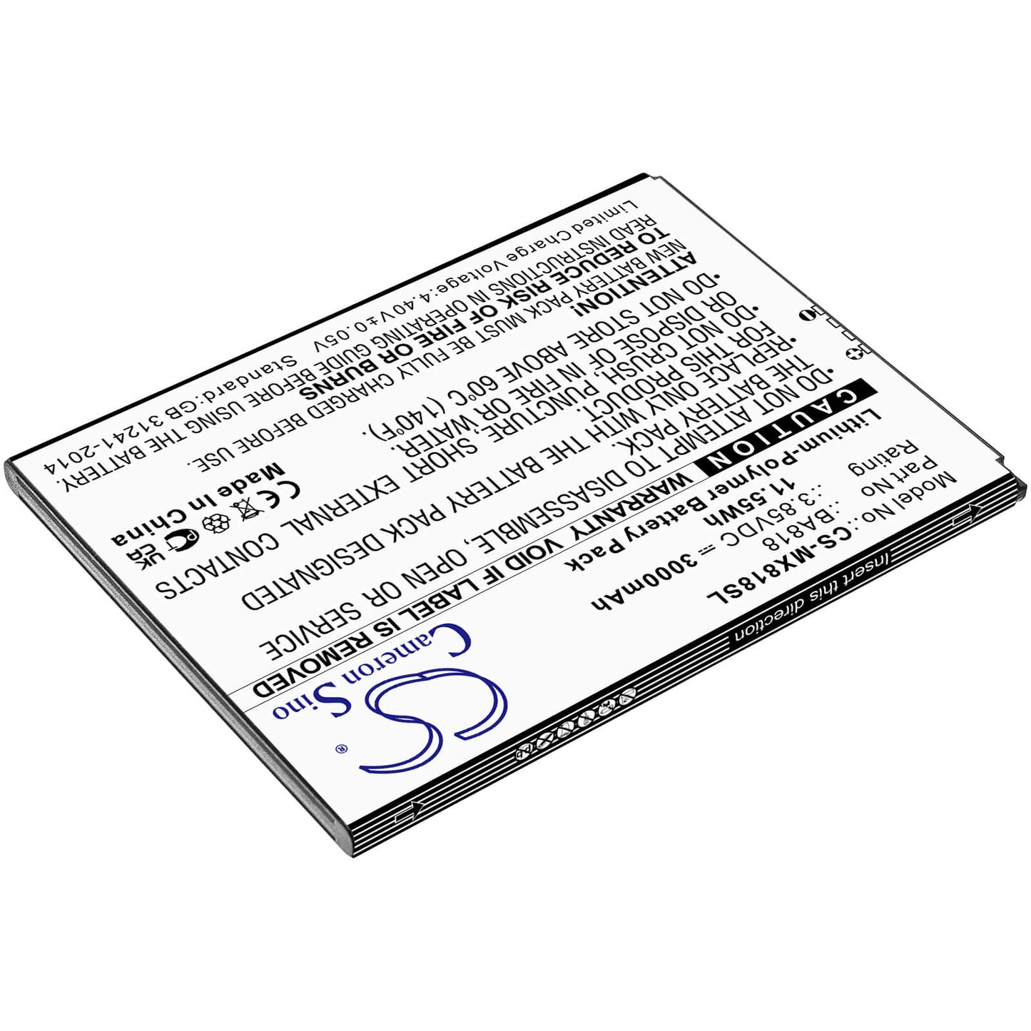3.85V, 3000mAh, Li-Polymer Battery fits Meizu, C9, C9 Pro, 11.55Wh