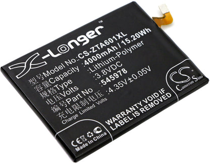 3.8V, 4000mAh, Li-Polymer Battery fits Zte, Ba601, Blade A601, 15.2Wh