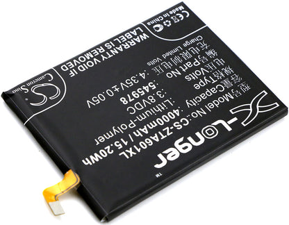 3.8V, 4000mAh, Li-Polymer Battery fits Zte, Ba601, Blade A601, 15.2Wh