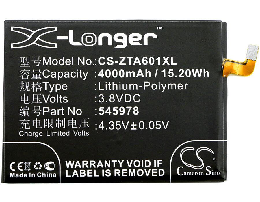 3.8V, 4000mAh, Li-Polymer Battery fits Zte, Ba601, Blade A601, 15.2Wh
