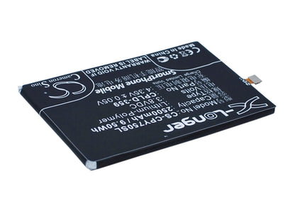 3.8V, 2500mAh, Li-Polymer Battery fits Coolpad, T2-c01, Y75, 9.5Wh