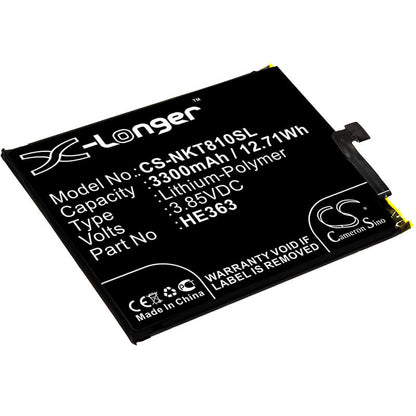 3.85V, 3300mAh, Li-Polymer Battery fits Nokia, 8.1, Ta-1119, 12.705Wh