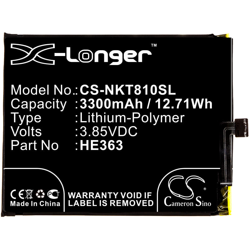 3.85V, 3300mAh, Li-Polymer Battery fits Nokia, 8.1, Ta-1119, 12.705Wh