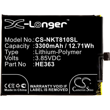 3.85V, 3300mAh, Li-Polymer Battery fits Nokia, 8.1, Ta-1119, 12.705Wh