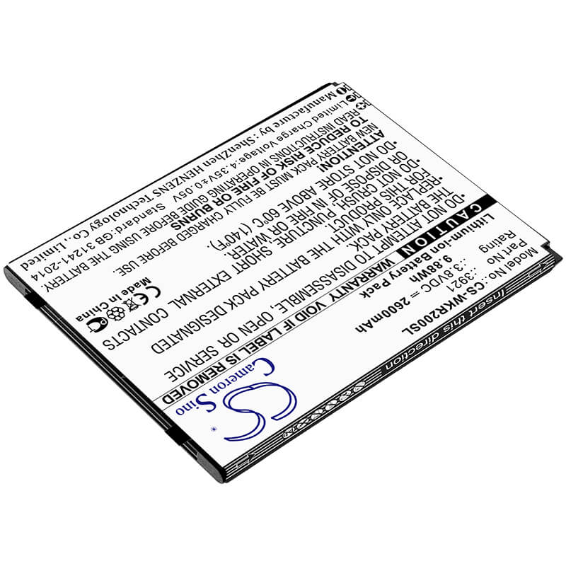 3.8V, 2600mAh, Li-ion Battery fits Wiko, Robby 2, 9.88Wh