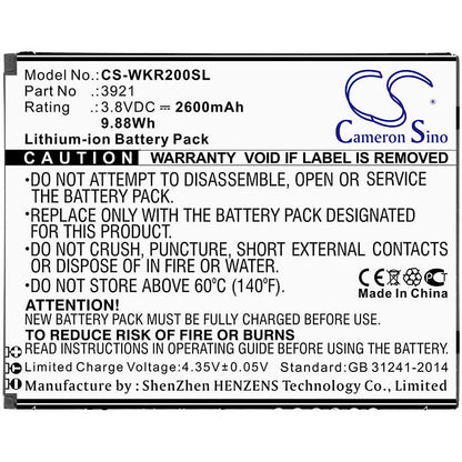 3.8V, 2600mAh, Li-ion Battery fits Wiko, Robby 2, 9.88Wh