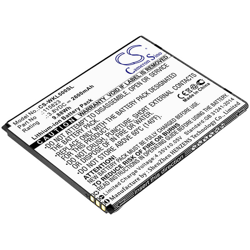 3.8V, 2600mAh, Li-ion Battery fits Wiko, Lenny 5, 9.88Wh