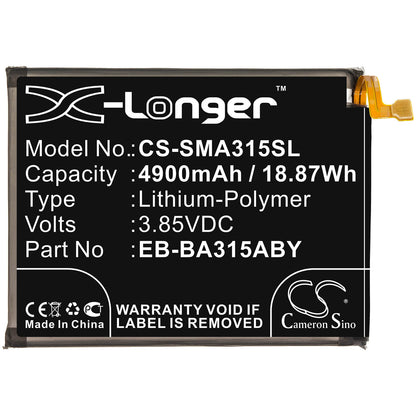 3.85V, 4900mAh, Li-Polymer Battery fits Samsung, Galaxy A31, Sm-a310f, 18.865Wh