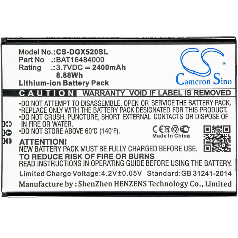 3.7V, 2400mAh, Li-ion Battery fits Doogee, X5 Max Pro, 8.88Wh
