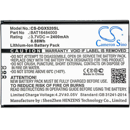 3.7V, 2400mAh, Li-ion Battery fits Doogee, X5 Max Pro, 8.88Wh