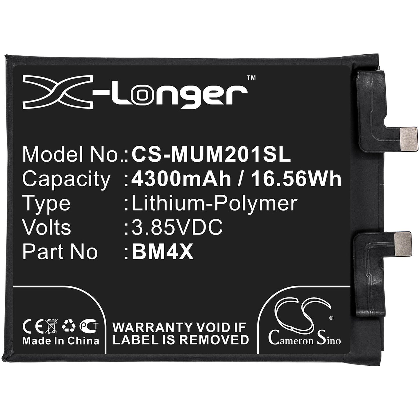 3.85V, 4300mAh, Li-Polymer Battery fits Xiaomi, M2011k2c, M2011k2g, 16.555Wh