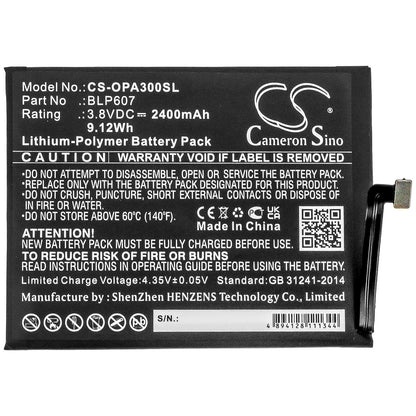 3.8V, 2400mAh, Li-Polymer Battery fits Oneplus, E1000, E1001, 9.12Wh