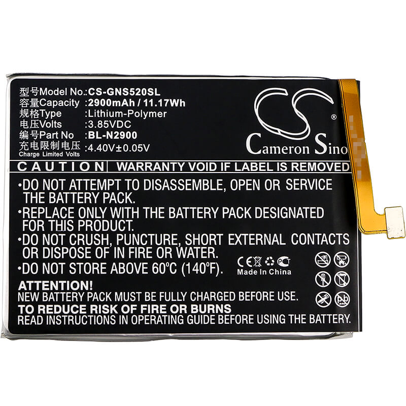 3.85V, 2900mAh, Li-Polymer Battery fits Gionee, Gn3001, Gn3001l, 11.165Wh