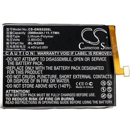 3.85V, 2900mAh, Li-Polymer Battery fits Gionee, Gn3001, Gn3001l, 11.165Wh