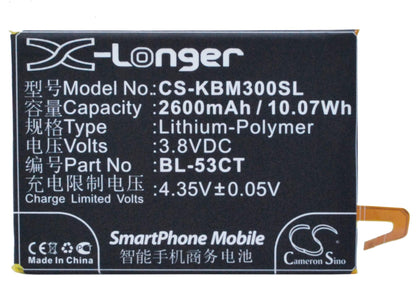 3.8V, 2650mAh, Li-Polymer Battery fits Koobee, M3, 10.07Wh