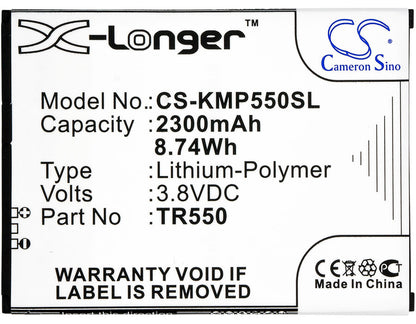3.8V, 2300mAh, Li-Polymer Battery fits Kazam, Trooper 550, 8.74Wh