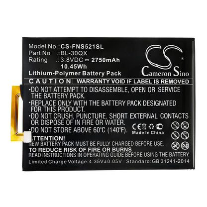 3.8V, 2750mAh, Li-Polymer Battery fits Infinix, Hot S, S521, 10.45Wh