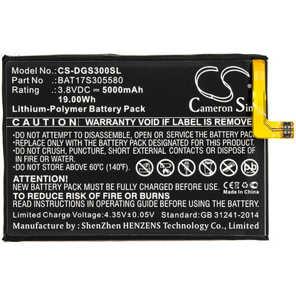 3.8V, 5000mAh, Li-Polymer Battery fits Doogee, S30, 19Wh