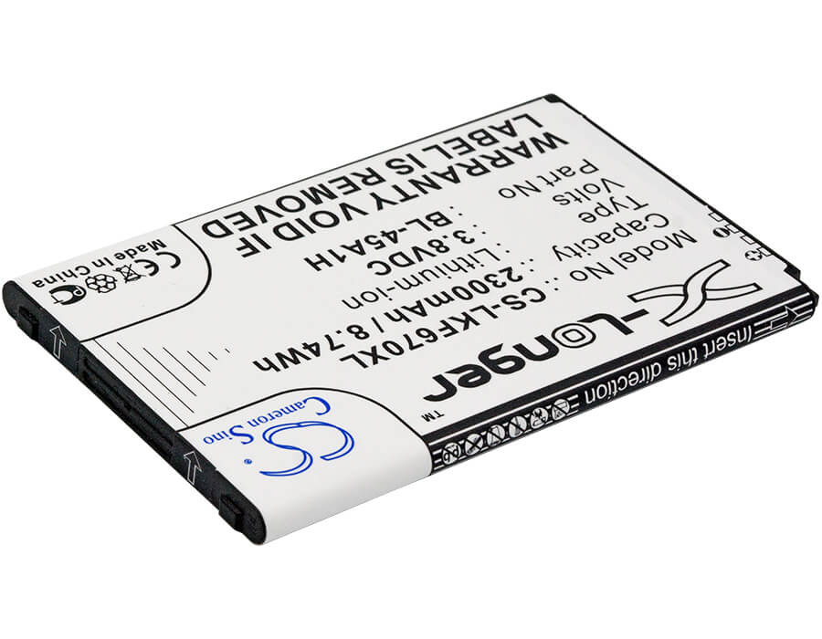 3.8V, 2300mAh, Li-ion Battery fits Lg, F670, F670k, 8.74Wh