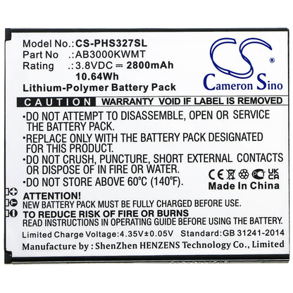 3.8V, 2800mAh, Li-Polymer Battery fits Philips, Cts327, Xenium S327, 10.64Wh
