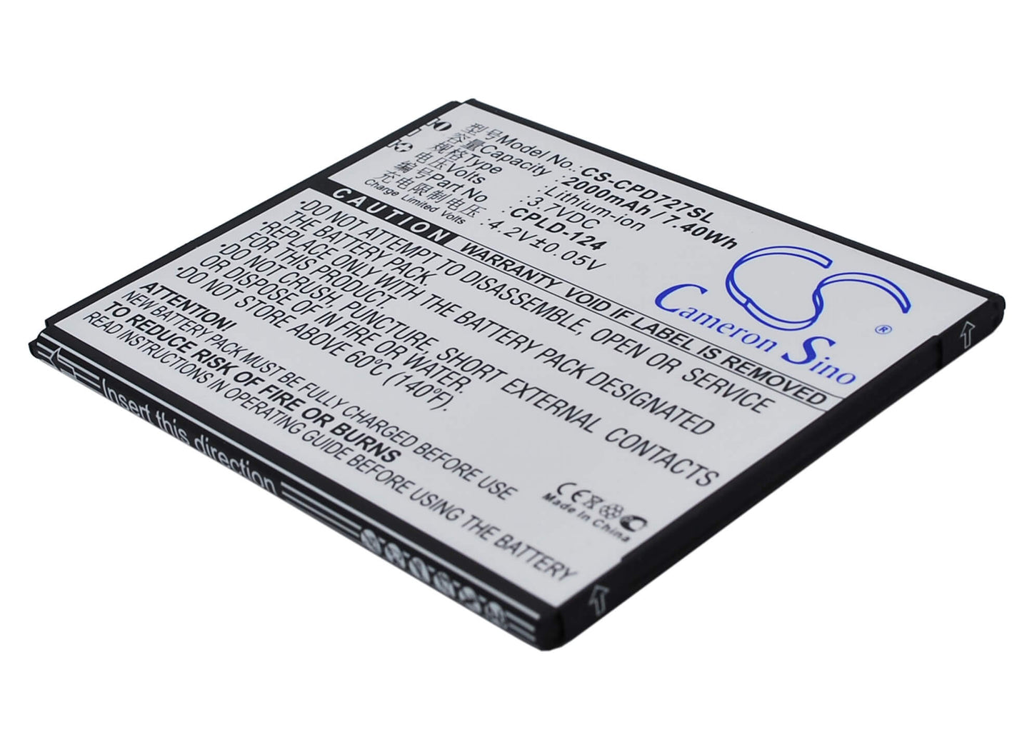 3.7V, 2000mAh, Li-ion Battery fits Coolpad, 7275, 7.4Wh