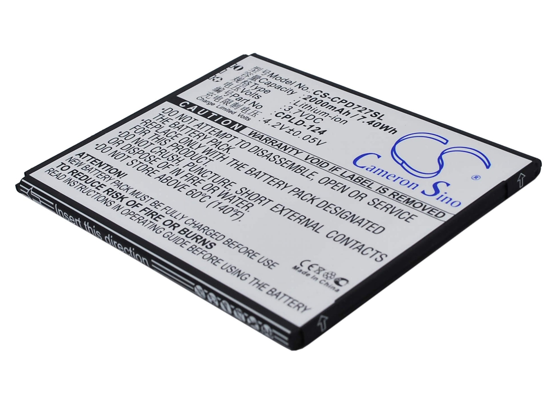 3.7V, 2000mAh, Li-ion Battery fits Coolpad, 7275, 7.4Wh