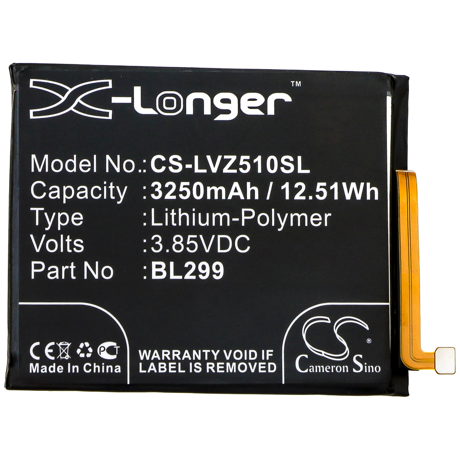 3.85V, 3250mAh, Li-Polymer Battery fits Lenovo, L78071, Z5s, 12.5125Wh