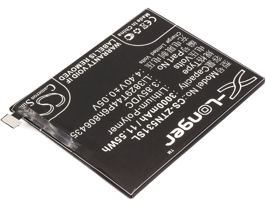 3.85V, 3000mAh, Li-Polymer Battery fits Zte, Nubia M2 Lite, Nubia M2 Lite Dual Sim, 11.55Wh