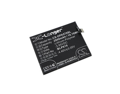 3.85V, 2800mAh, Li-Polymer Battery fits Oppo, A39, A39 Dual Sim, 10.78Wh