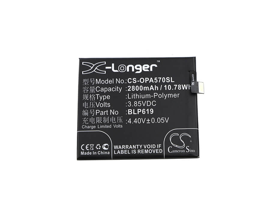 3.85V, 2800mAh, Li-Polymer Battery fits Oppo, A39, A39 Dual Sim, 10.78Wh