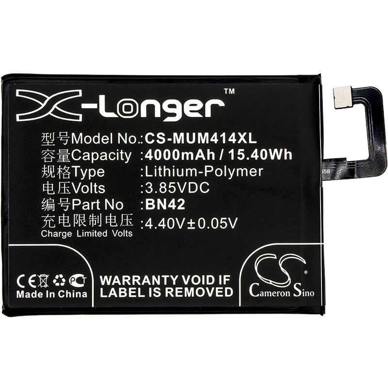 3.85V, 4000mAh, Li-Polymer Battery fits Xiaomi, 2016090, Hongmi 4, 15.4Wh