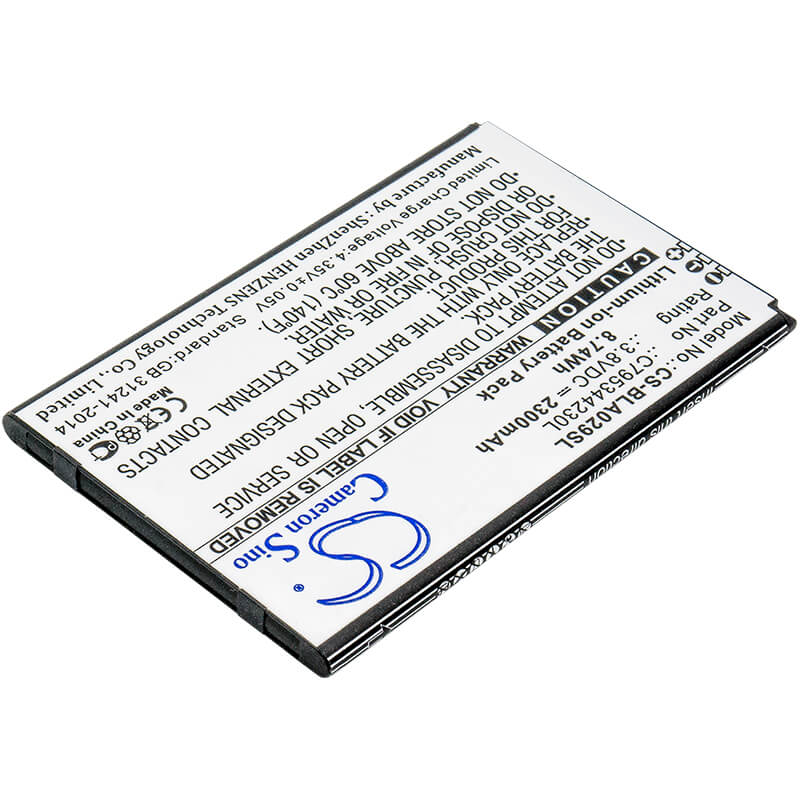 3.8V, 2300mAh, Li-ion Battery fits Blu, S0290uu, Studio J5, 8.74Wh