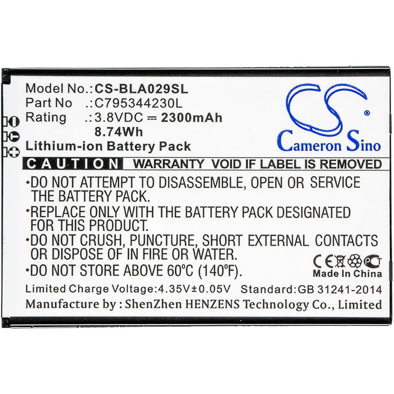 3.8V, 2300mAh, Li-ion Battery fits Blu, S0290uu, Studio J5, 8.74Wh