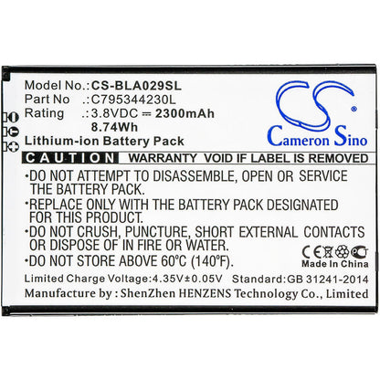 3.8V, 2300mAh, Li-ion Battery fits Blu, S0290uu, Studio J5, 8.74Wh