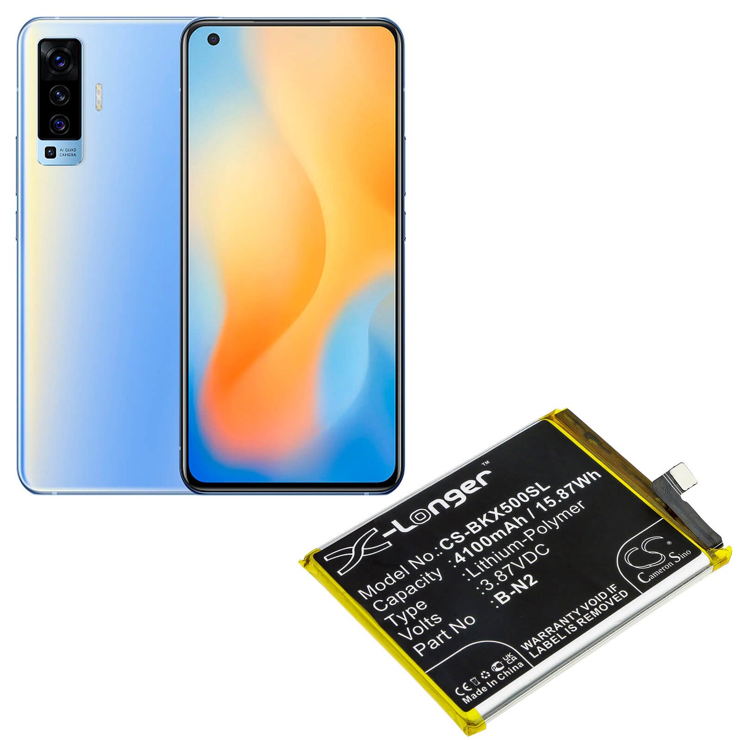 3.87V, 4100mAh, Li-Polymer Battery fits Vivo, V2001, V2001a, 15.867Wh