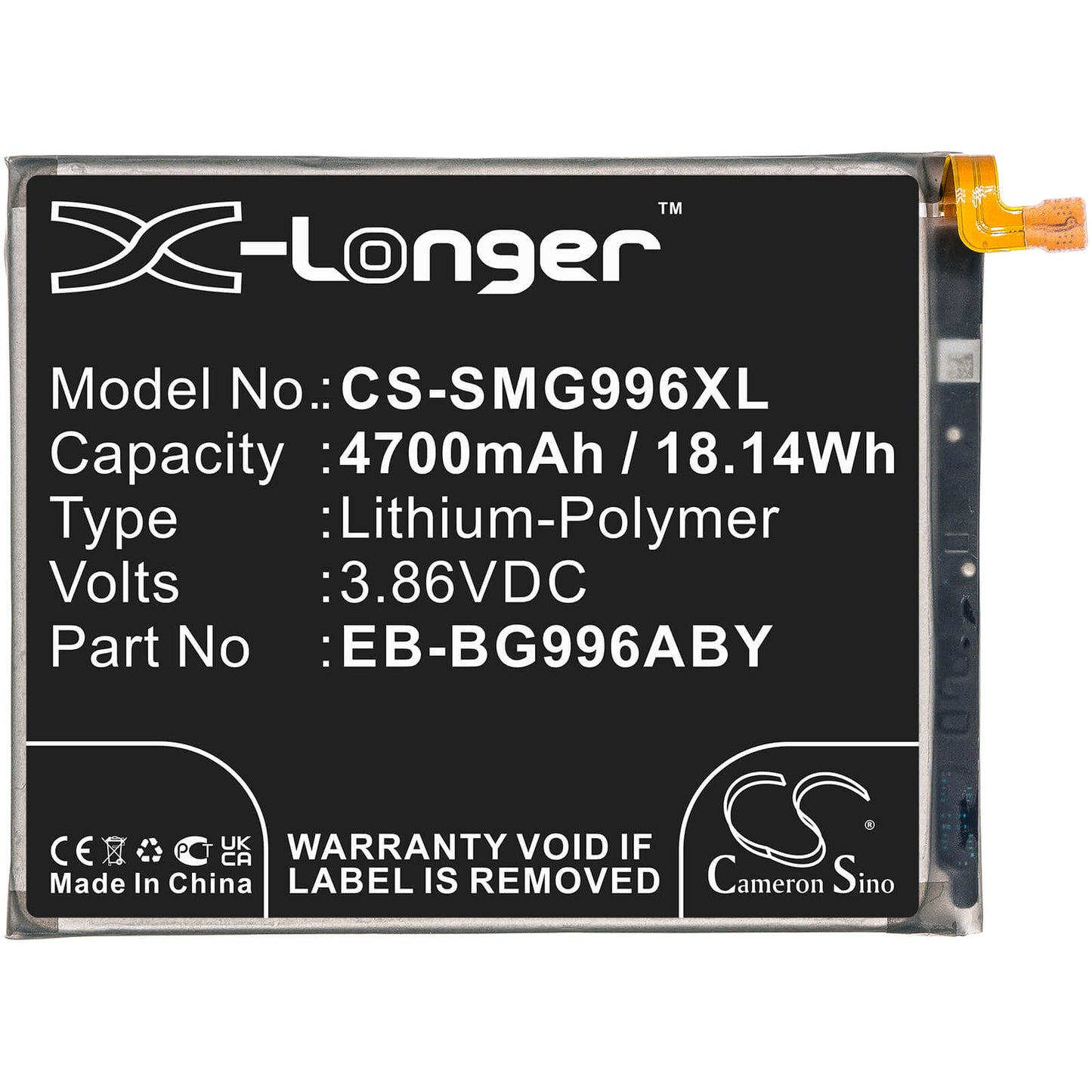 3.86V, 4700mAh, Li-Polymer Battery fits Samsung, Galaxy S21+, Galaxy S21+ 5g, 18.142Wh