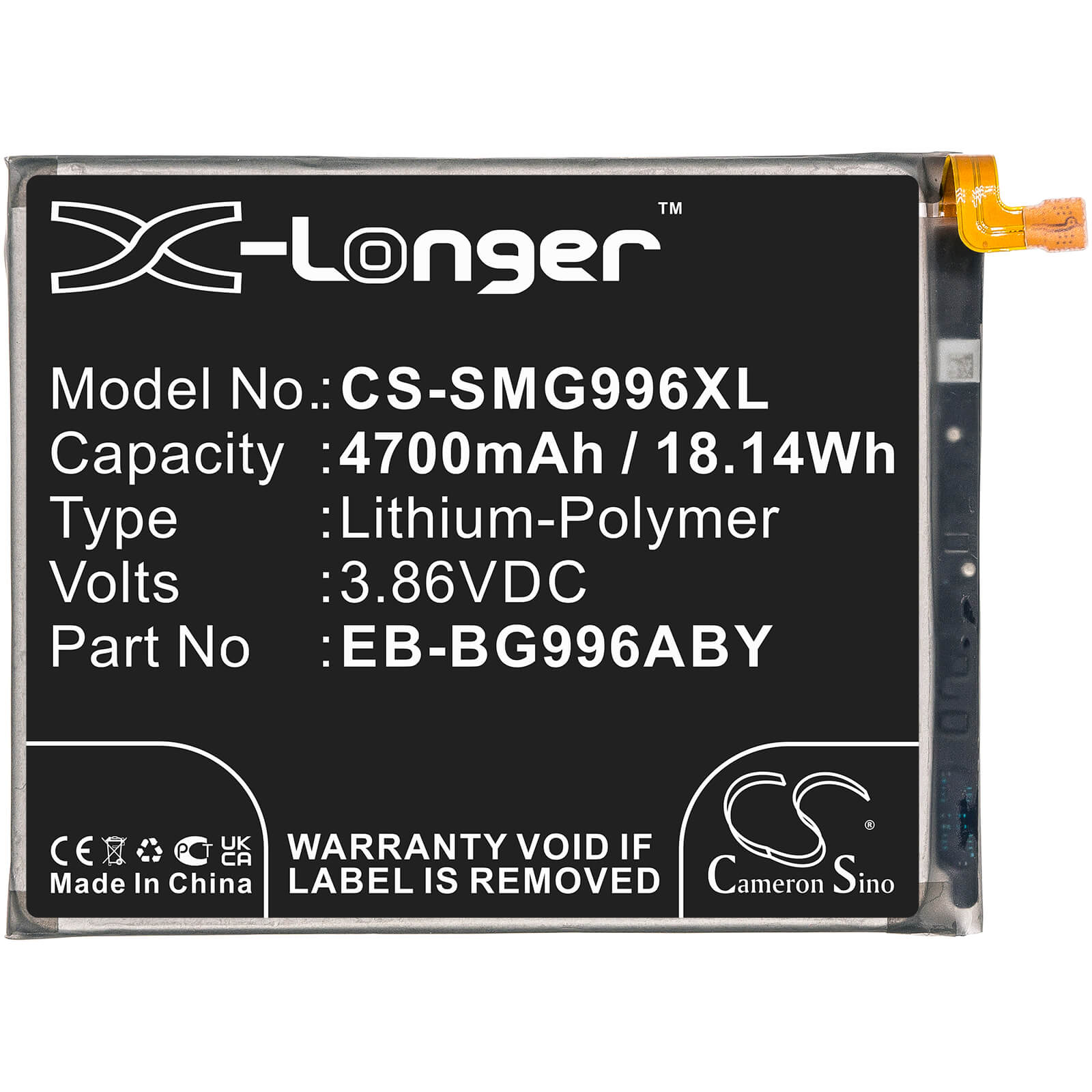 3.86V, 4700mAh, Li-Polymer Battery fits Samsung, Galaxy S21+, Galaxy S21+ 5g, 18.142Wh