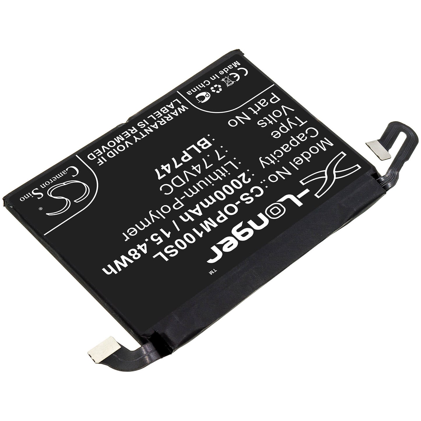 7.74V, 2000mAh, Li-Polymer Battery fits Oppo, Pclm10, Reno Ace, 15.48Wh