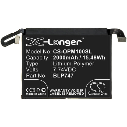 7.74V, 2000mAh, Li-Polymer Battery fits Oppo, Pclm10, Reno Ace, 15.48Wh