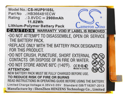 3.8V, 2900mAh, Li-Polymer Battery fits Huawei, 6 2018 Dual Sim, 6 2018 Dual Sim Lte, 11.02Wh