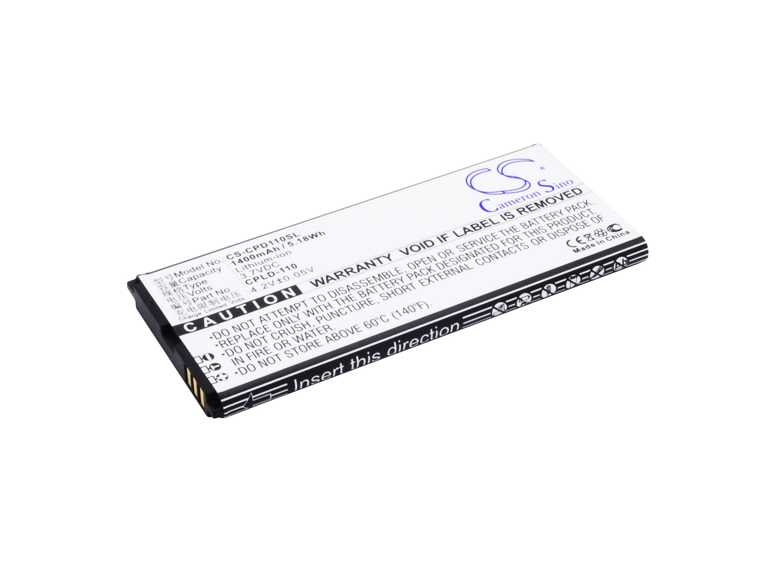 3.7V, 1400mAh, Li-ion Battery fits Coolpad, 5217, 7060, 5.18Wh