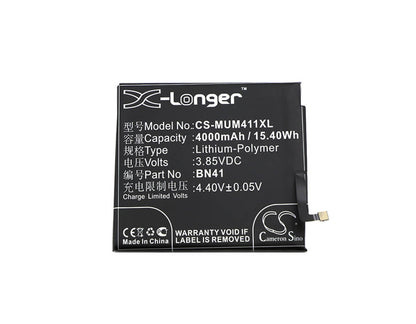 3.85V, 4000mAh, Li-Polymer Battery fits Xiaomi, Note 4, Redmi Note 4, 15.4Wh