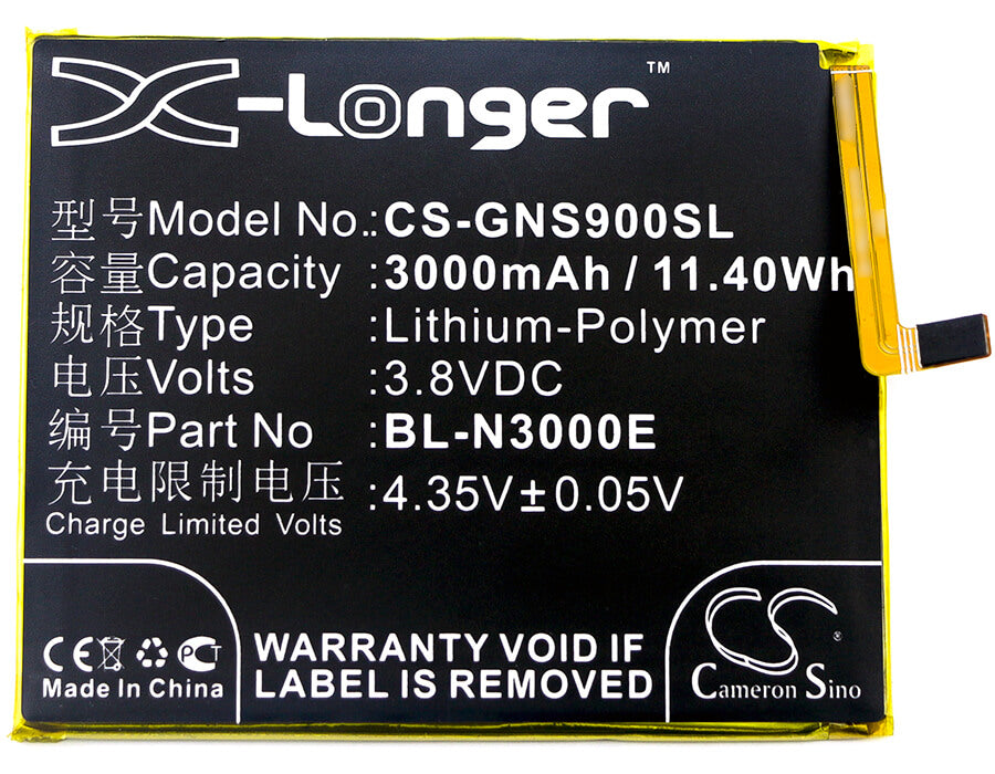 3.8V, 3000mAh, Li-Polymer Battery fits Gionee, Gn9013, S9, 11.4Wh