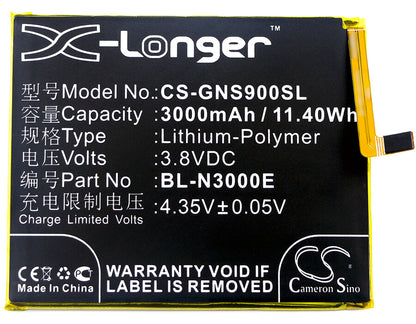 3.8V, 3000mAh, Li-Polymer Battery fits Gionee, Gn9013, S9, 11.4Wh