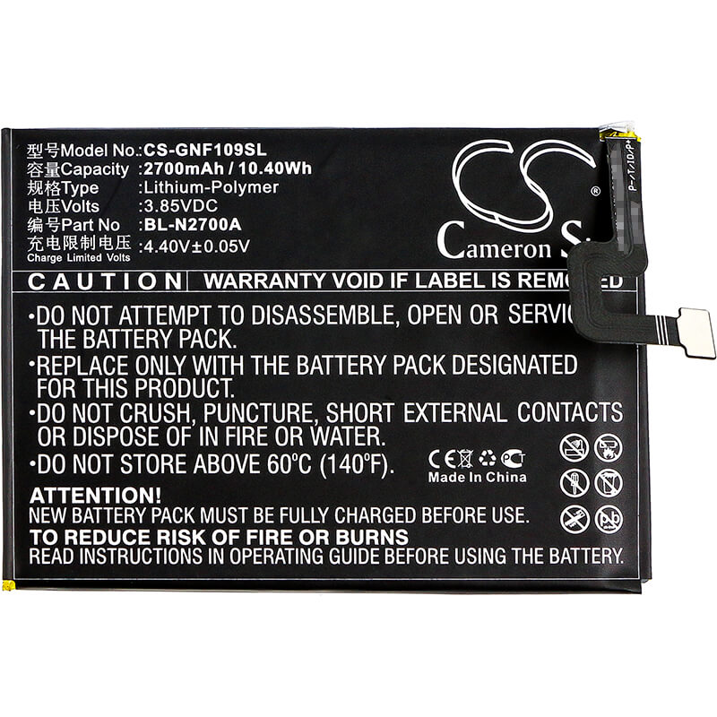 3.85V, 2700mAh, Li-Polymer Battery fits Gionee, F109, F109l, 10.395Wh