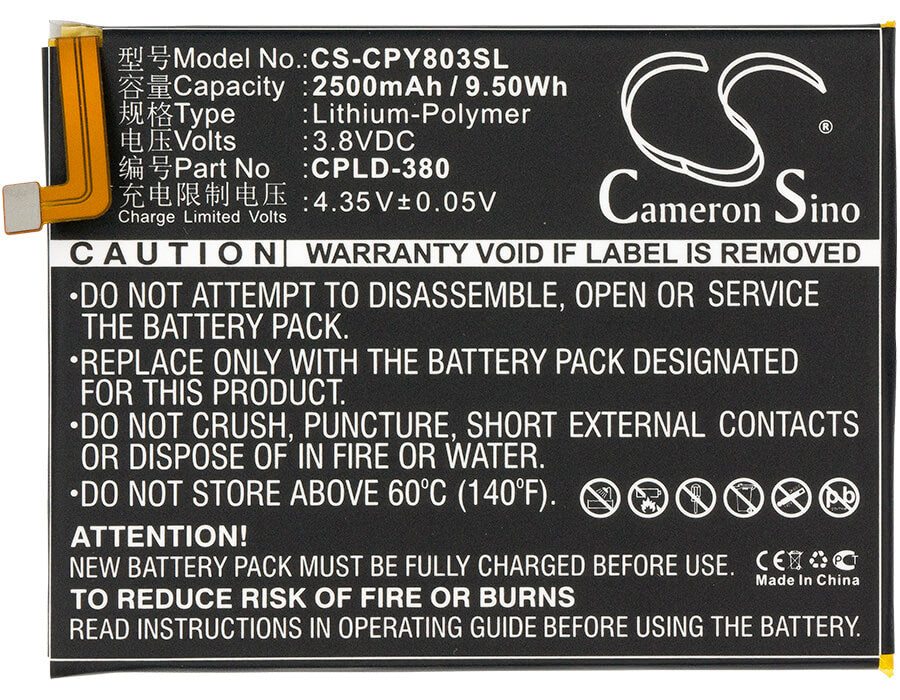 3.8V, 2500mAh, Li-Polymer Battery fits Coolpad, Fengshang 3, Y803-9, 9.5Wh