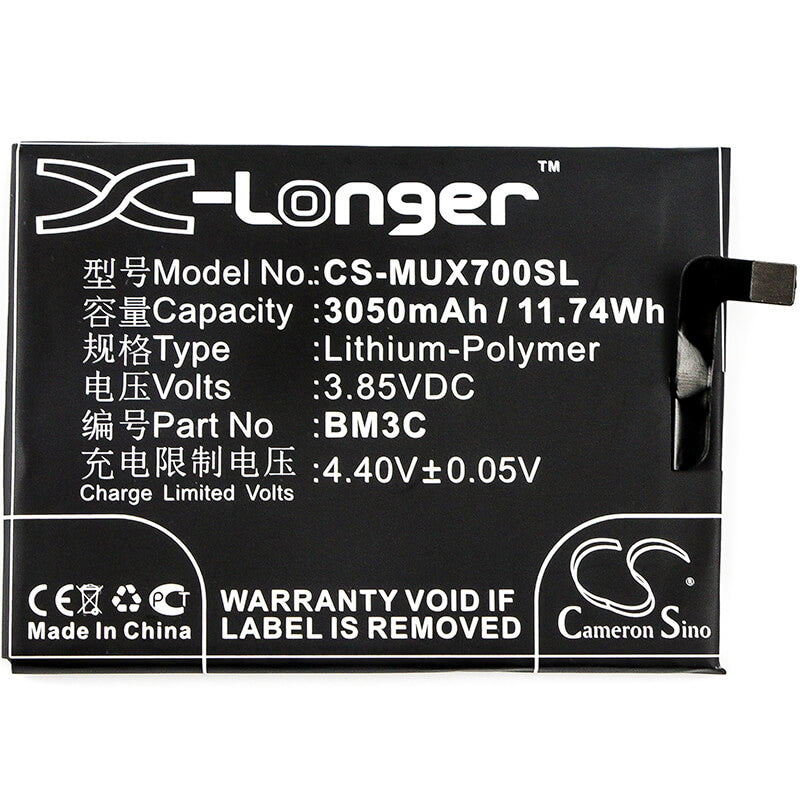 3.85V, 3050mAh, Li-Polymer Battery fits Xiaomi, Mi 7, 11.7425Wh