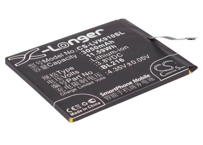 3.8V, 3050mAh, Li-Polymer Battery fits Lenovo, K910, K910e, 11.59Wh