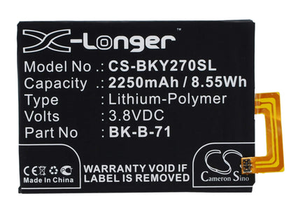 3.8V, 2250mAh, Li-Polymer Battery fits Bbk, Vivo Y18, Vivo Y18l, 8.55Wh
