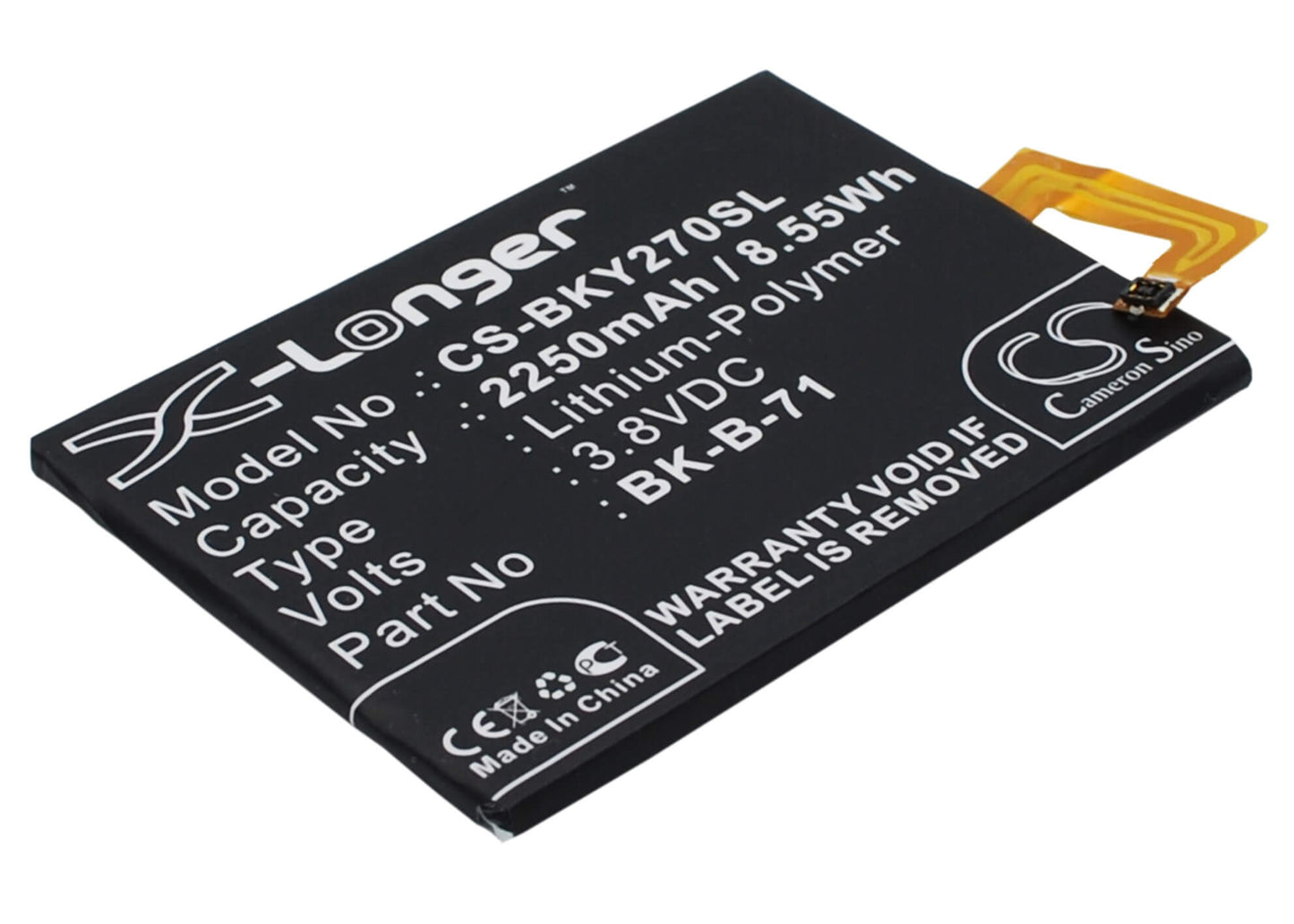 3.8V, 2250mAh, Li-Polymer Battery fits Bbk, Vivo Y18, Vivo Y18l, 8.55Wh